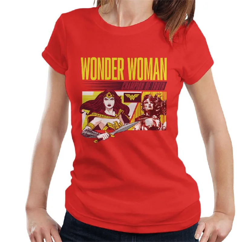 Wonder Woman Champion Of Truth Women's T-Shirt Ribbed Striped Patterned