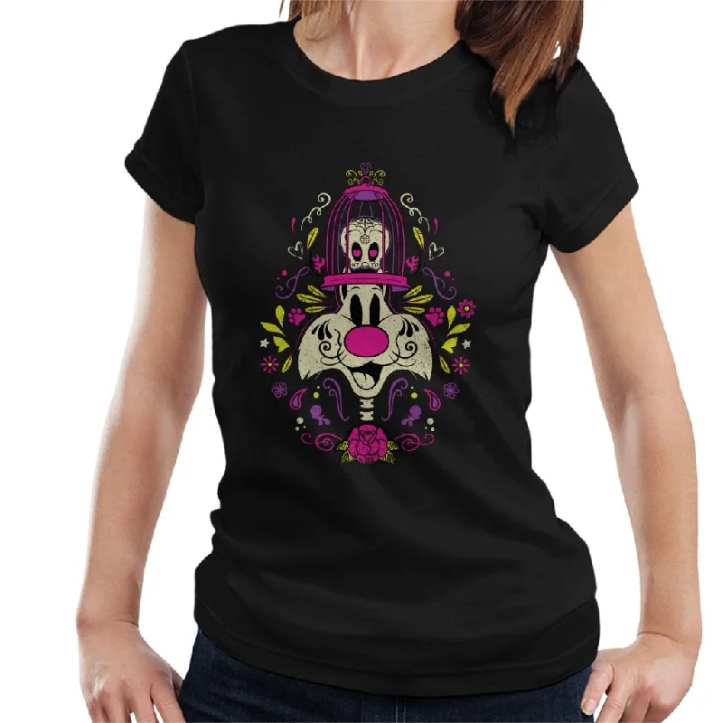 Looney Tunes Halloween Sylvester Tweety Skeleton Women's T-Shirt Hooded Caped Shawl Collar Looney Tunes Halloween Sylvester Tweety Skeleton Women's T-Shirt Hooded Caped Shawl Collar