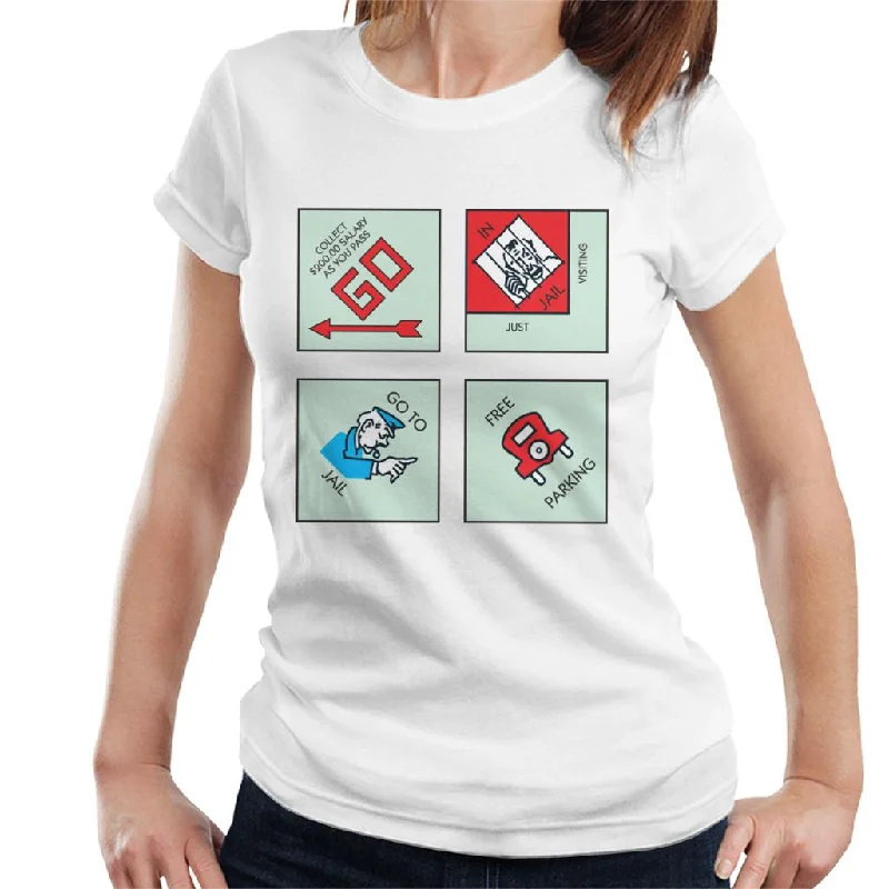 Monopoly Classic Corner Tiles Women's T-Shirt Mesh Fabric Canvas Fabric Denim Fabric Monopoly Classic Corner Tiles Women's T-Shirt Mesh Fabric Canvas Fabric Denim Fabric