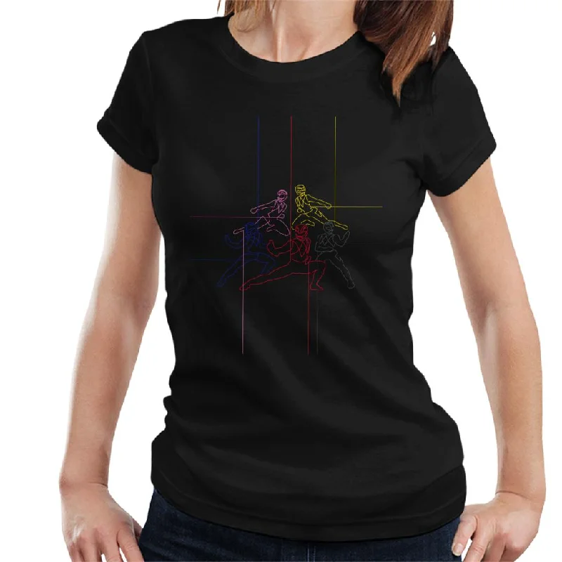 Power Rangers Action Pose Line Art Women's T-Shirt Iron Safe Non-Iron Wrinkle Free