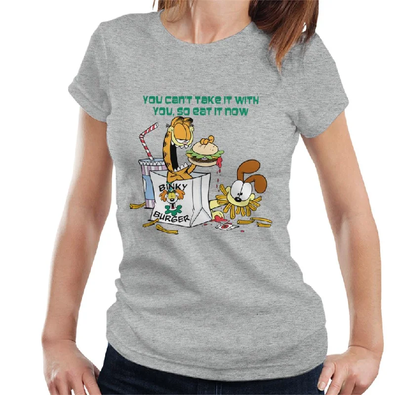 Garfield Burger Eat It Now Women's T-Shirt Graphic T-Shirt Round Neck Polyester