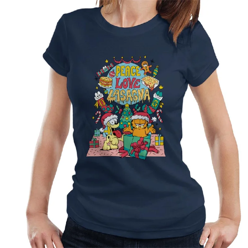 Garfield Christmas Peace Love Lasagna Women's T-Shirt Chenille Brocade Lace