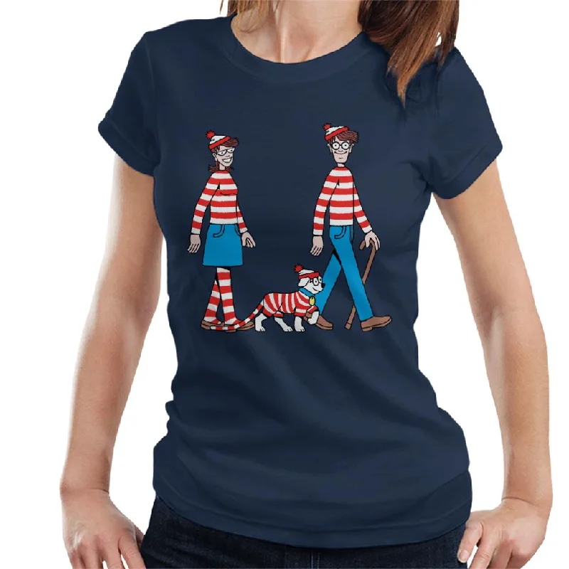 Where's Wally Walking With Wenda And Woof Women's T-Shirt Satin Blend Silk Blend Wool Blend Where's Wally Walking With Wenda And Woof Women's T-Shirt Satin Blend Silk Blend Wool Blend