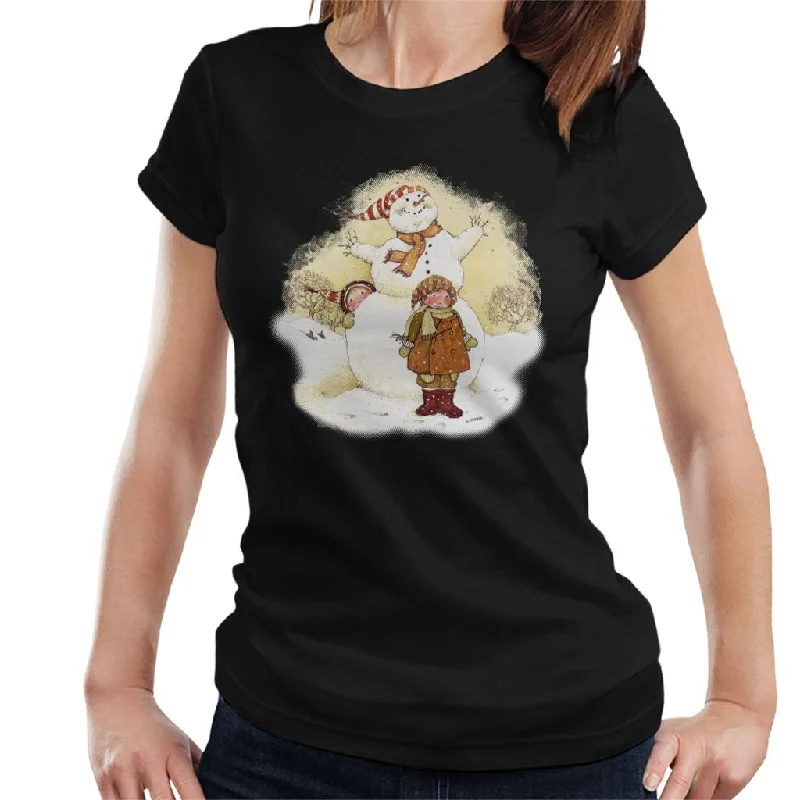 Holly Hobbie Christmas Snowman Women's T-Shirt Collared T-Shirt Boat Neck A-Line
