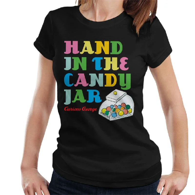 Curious George Hand In The Candy Jar Women's T-Shirt Solid Print Embellished
