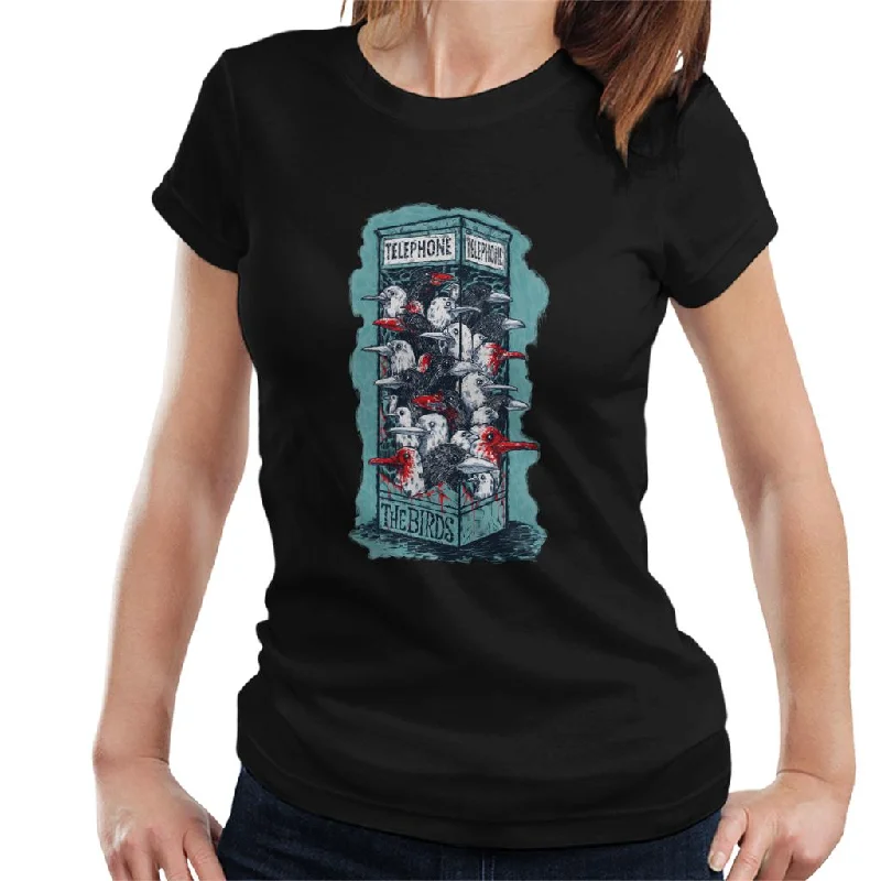 The Birds Dark Phone Booth Women's T-Shirt Denim Fabric Leather Fabric Suede Fabric