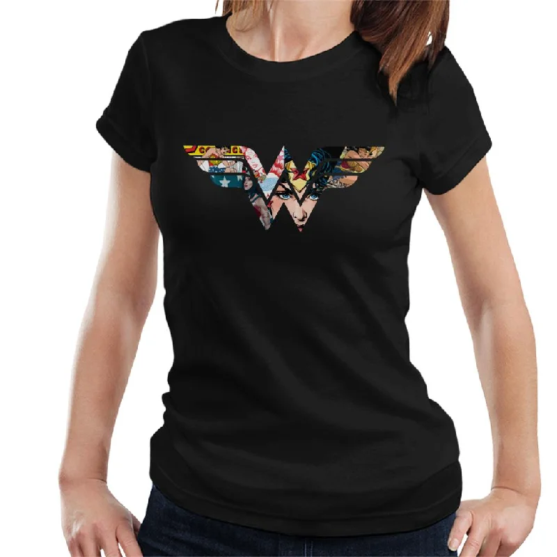 Wonder Woman Logo Montage Women's T-Shirt Spandex Blend Rayon Blend Denim Blend