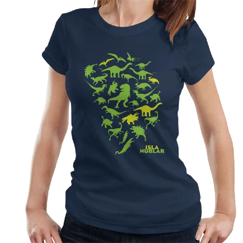 Jurassic Park Isla Nublar Green Dinosaur Silhouettes Women's T-Shirt Thin T-Shirt Open Front Quick Dry Jurassic Park Isla Nublar Green Dinosaur Silhouettes Women's T-Shirt Thin T-Shirt Open Front Quick Dry
