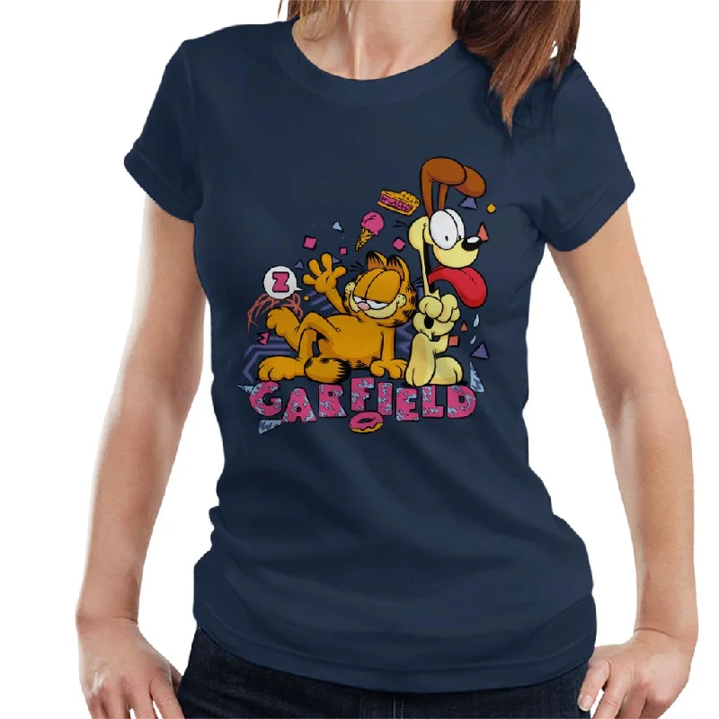 Garfield And Odie Retro 90s Snack Art Women's T-Shirt Hooded Caped Shawl Collar