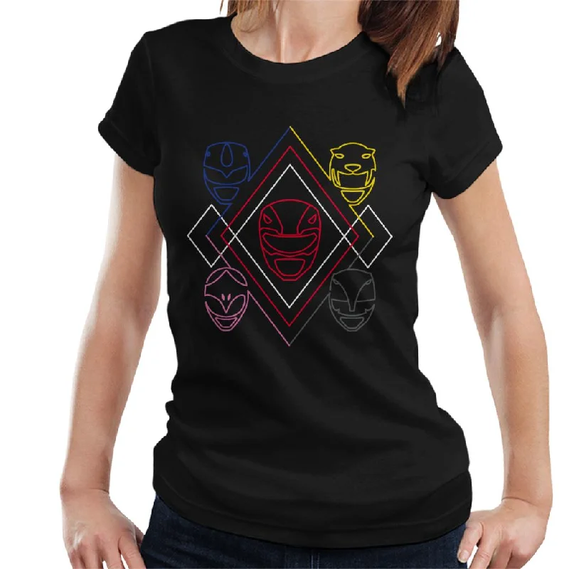 Power Rangers Heads Line Art Women's T-Shirt Graphic Embroidered Appliqued