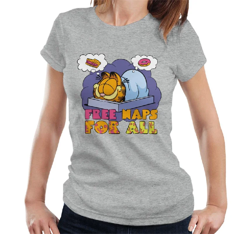 Garfield Free Naps For All Women's T-Shirt Zippered Buttoned Snapped