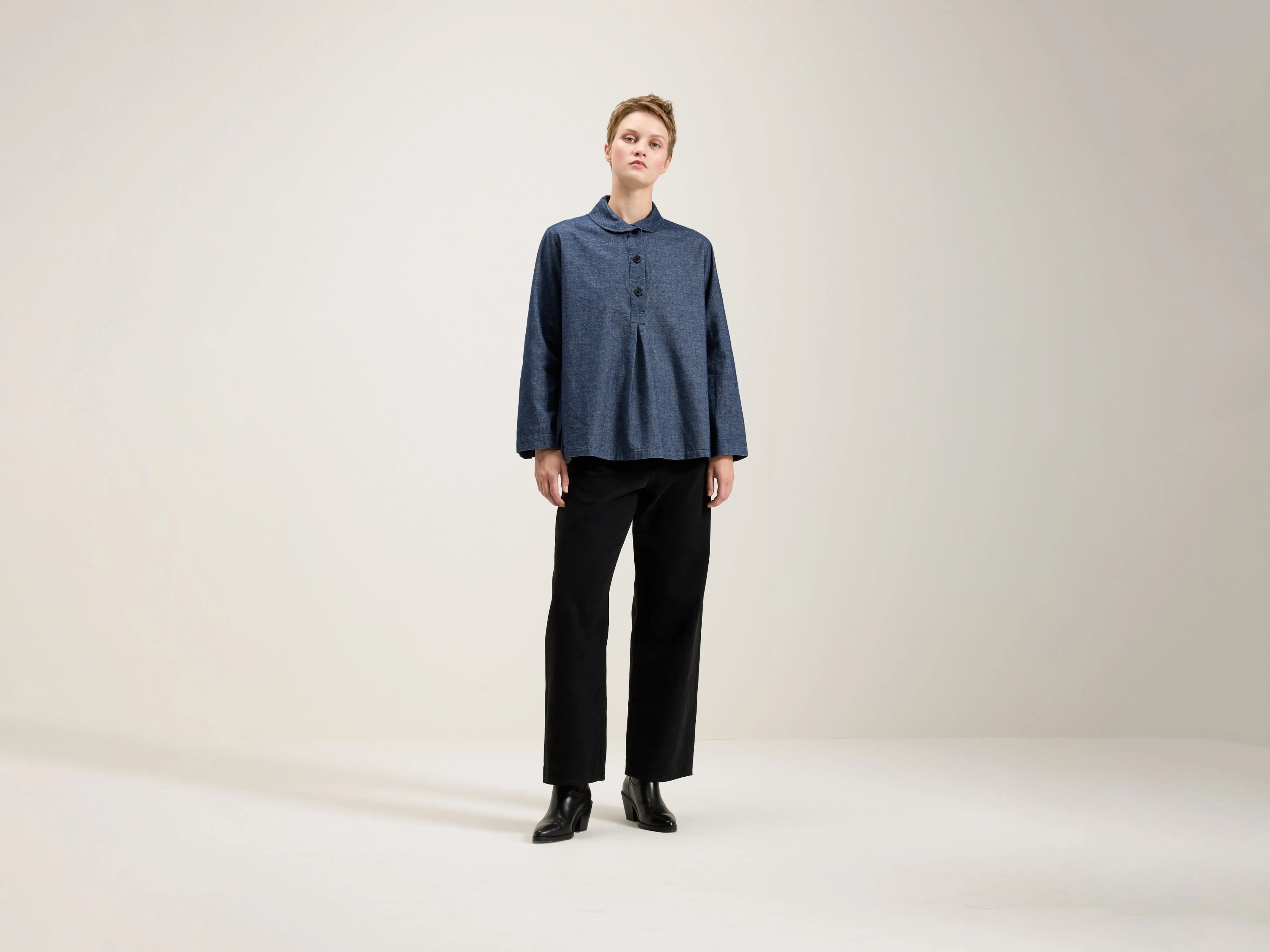Marine Shirt (242 / W / NAVY) Handmade Hand-knitted Hand-woven
