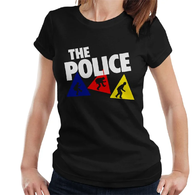 The Police Triangles With Logo Women's T-Shirt V-Neck T-Shirt Long Sleeve Cotton