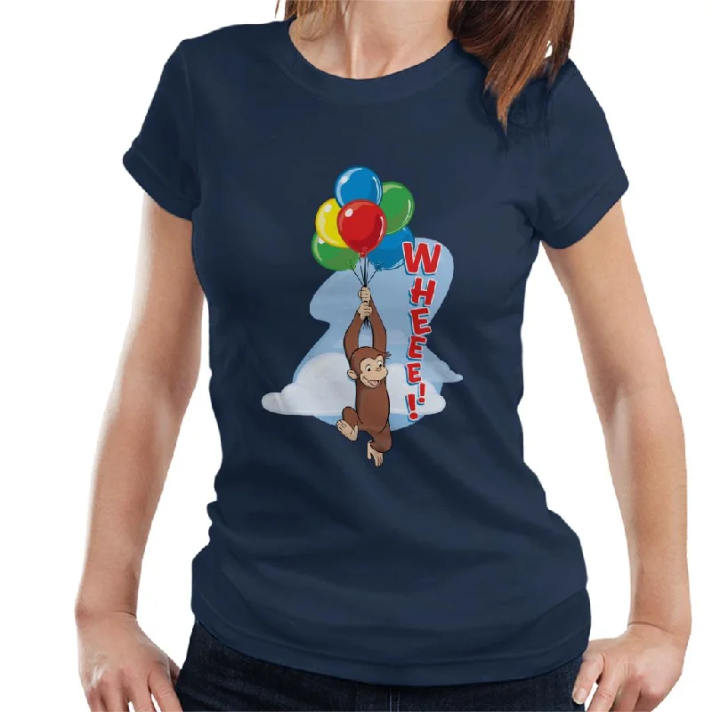 Curious George Floating On Balloons Women's T-Shirt Cotton Fabric Linen Fabric Terry Fabric