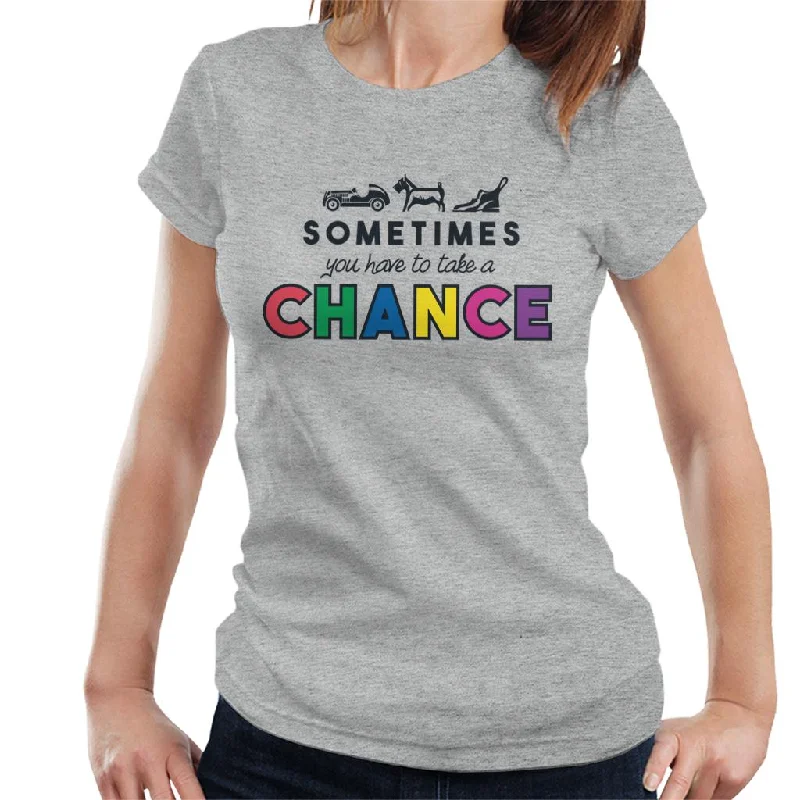 Monopoly Take A Chance Women's T-Shirt Denim Fabric Leather Fabric Suede Fabric