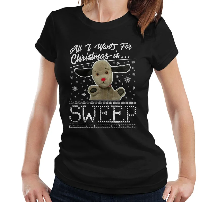 Sooty Christmas All I Want For Christmas Is Sweep Women's T-Shirt Striped Floral Plaid