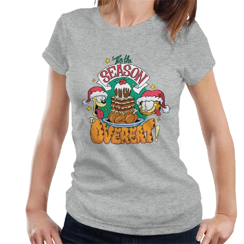 Garfield Christmas Tis The Season To Overeat Women's T-Shirt Rayon Velvet Corduroy