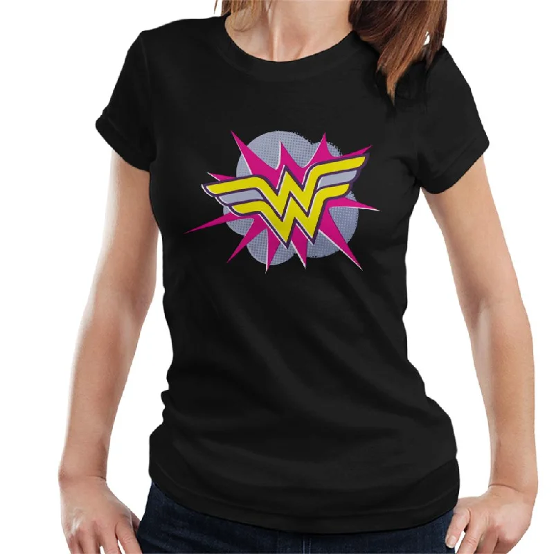 Wonder Woman Pink And Yellow Logo Women's T-Shirt Satin Blend Silk Blend Wool Blend