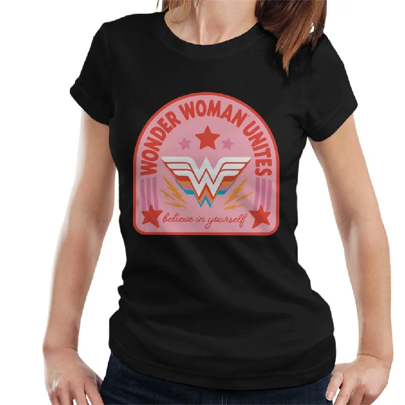 Wonder Woman Unites Believe In Yourself Women's T-Shirt Mesh Blend Leather Blend Suede Blend Wonder Woman Unites Believe In Yourself Women's T-Shirt Mesh Blend Leather Blend Suede Blend