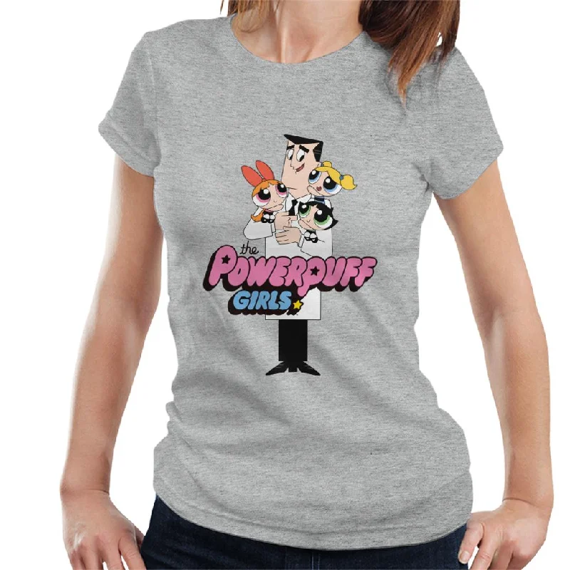 Powerpuff Girls With Professor Utonium Women's T-Shirt Denim Fabric Leather Fabric Suede Fabric Powerpuff Girls With Professor Utonium Women's T-Shirt Denim Fabric Leather Fabric Suede Fabric