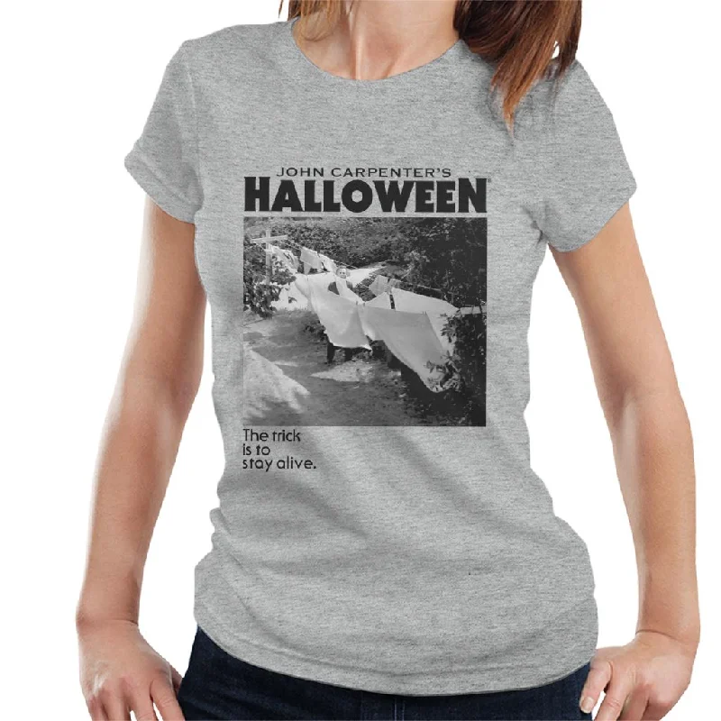 Halloween Michael Myers Standing By Clothes Line Women's T-Shirt Silk Blend Satin Velvet