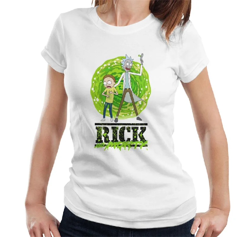 Rick and Morty Portal Green Splatter Text Women's T-Shirt Nylon Fabric Polyester Fabric Spandex Fabric