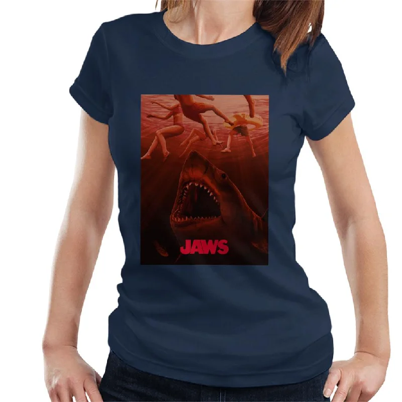 Jaws Under The Water Women's T-Shirt Hooded Caped Shawl Collar