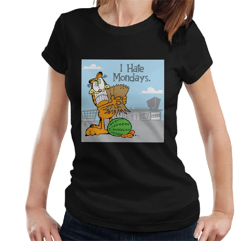 Garfield Grocery Shopping Hate Mondays Women's T-Shirt Front Pockets Side Pockets Patch Pockets Garfield Grocery Shopping Hate Mondays Women's T-Shirt Front Pockets Side Pockets Patch Pockets