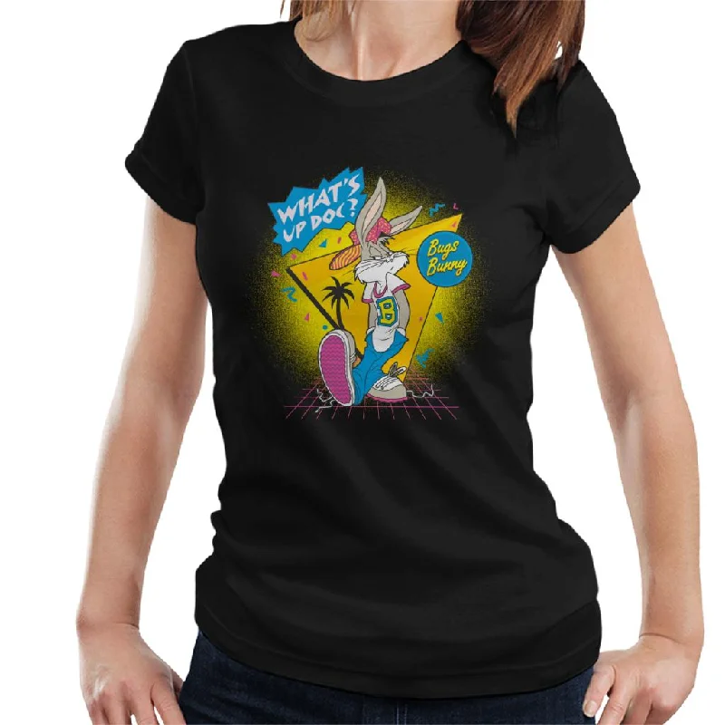 Looney Tunes Retrowave Bugs Bunny Women's T-Shirt Striped Floral Plaid
