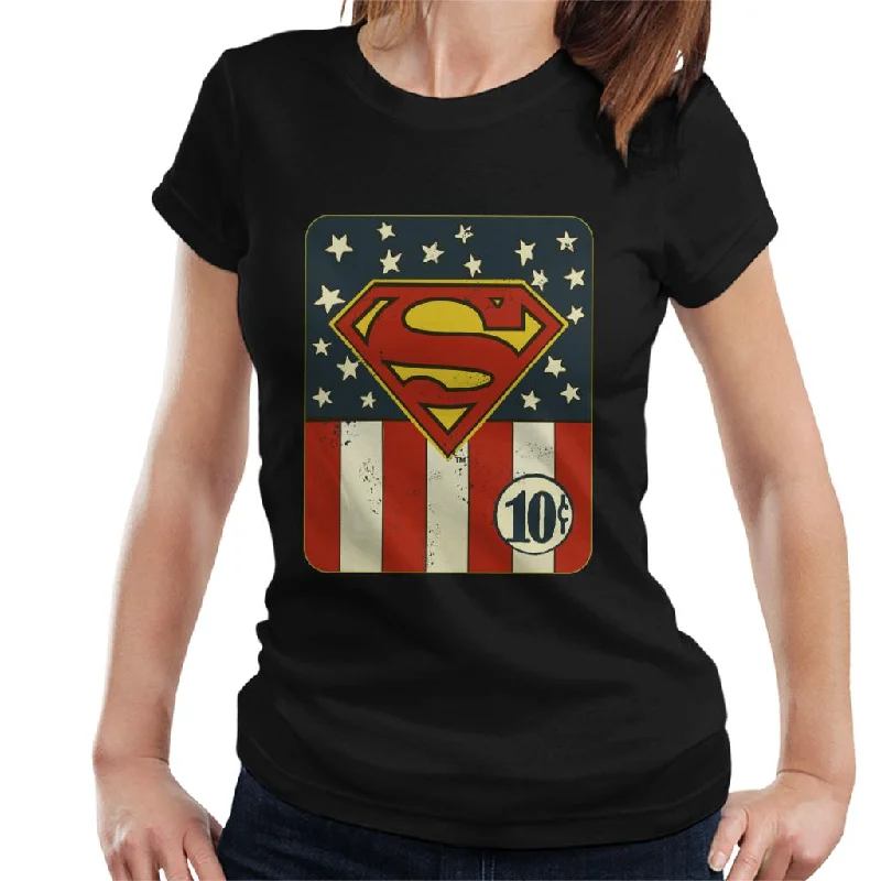 Superman US Flag Golden Age 10c Art Women's T-Shirt Ribbed T-Shirt High Neck Heavyweight Superman US Flag Golden Age 10c Art Women's T-Shirt Ribbed T-Shirt High Neck Heavyweight