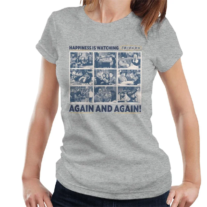 Friends Happiness Is Watching Again And Again Women's T-Shirt V-Neck T-Shirt Long Sleeve Cotton Friends Happiness Is Watching Again And Again Women's T-Shirt V-Neck T-Shirt Long Sleeve Cotton