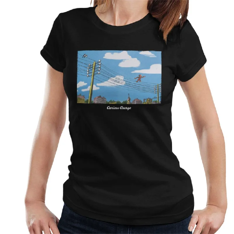 Curious George Walking On Telephone Lines Women's T-Shirt Rayon Fabric Velvet Fabric Corduroy Fabric