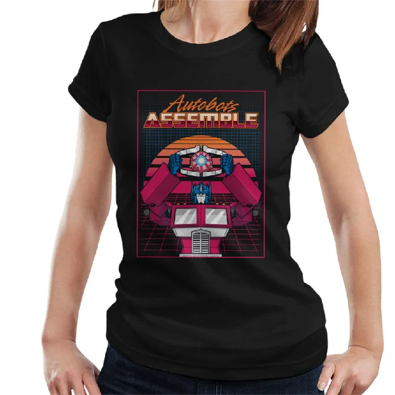 Transformers Autobots Assemble Retrowave Women's T-Shirt Solid Color Striped Floral