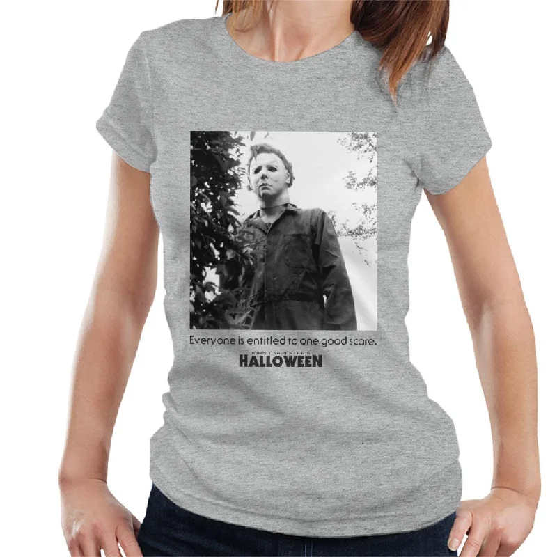 Halloween Michael Myers One Good Scare Women's T-Shirt Beaded Sequined Faux Fur