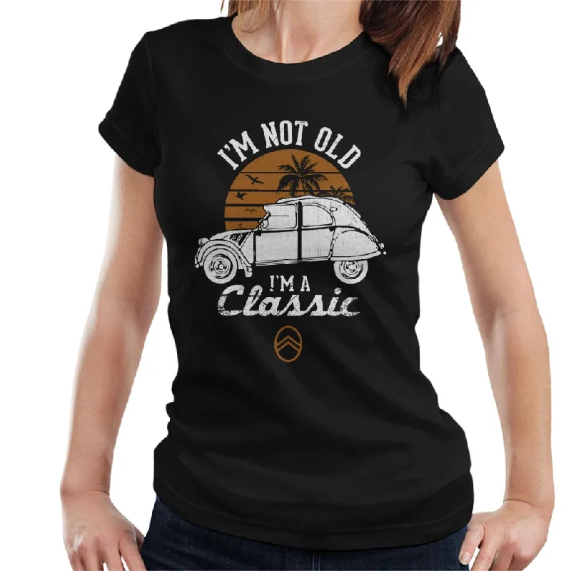 Citroën 2CV White I'm Not Old Classic Sunset Women's T-Shirt V-Neck T-Shirt Long Sleeve Cotton Citroën 2CV White I'm Not Old Classic Sunset Women's T-Shirt V-Neck T-Shirt Long Sleeve Cotton