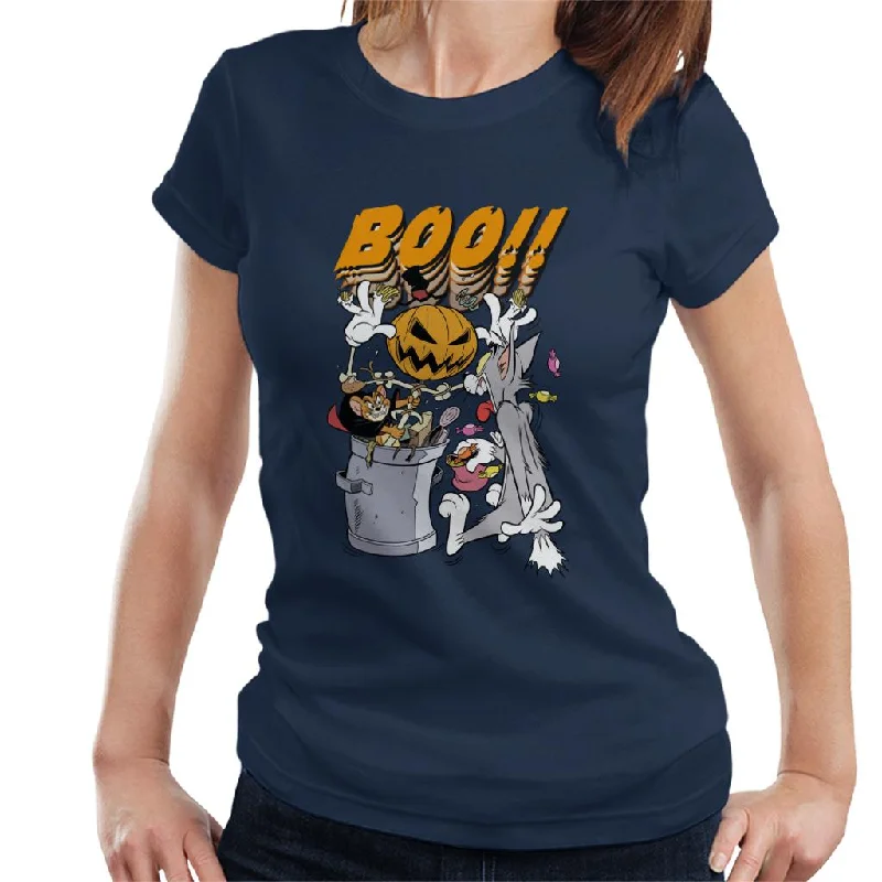 Tom and Jerry Halloween Pumpkin Boom Women's T-Shirt Welt Pockets Slit Pockets Flap Pockets Tom and Jerry Halloween Pumpkin Boom Women's T-Shirt Welt Pockets Slit Pockets Flap Pockets
