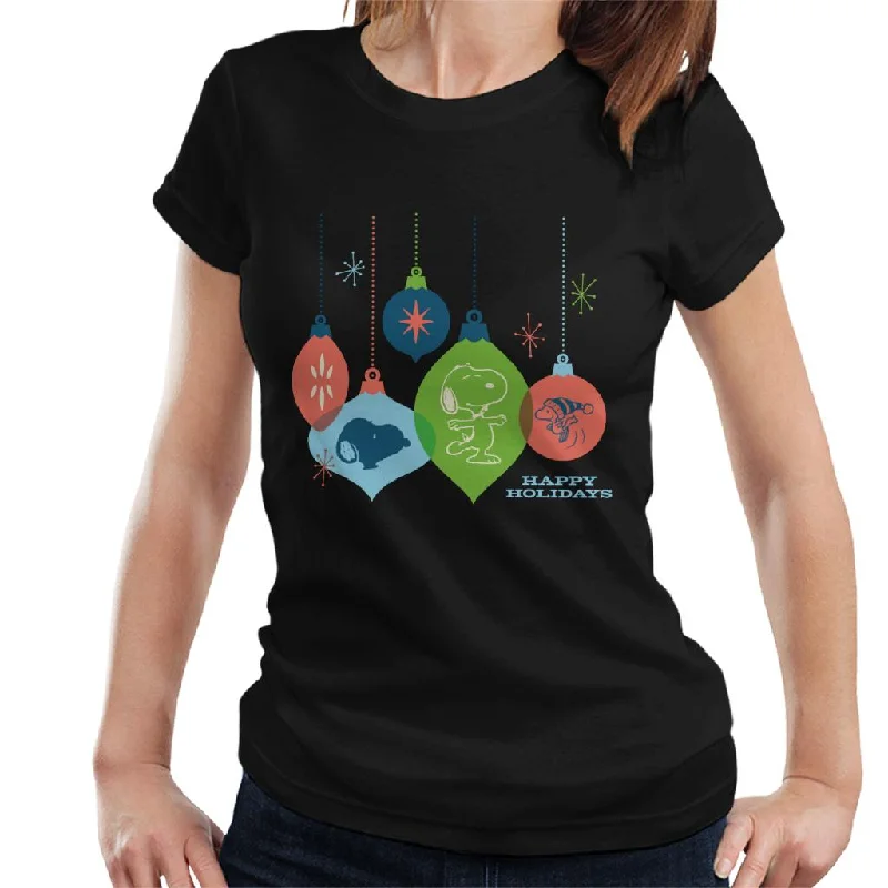 Peanuts Christmas Snoopy Baubles Happy Holidays Women's T-Shirt Chenille Brocade Lace