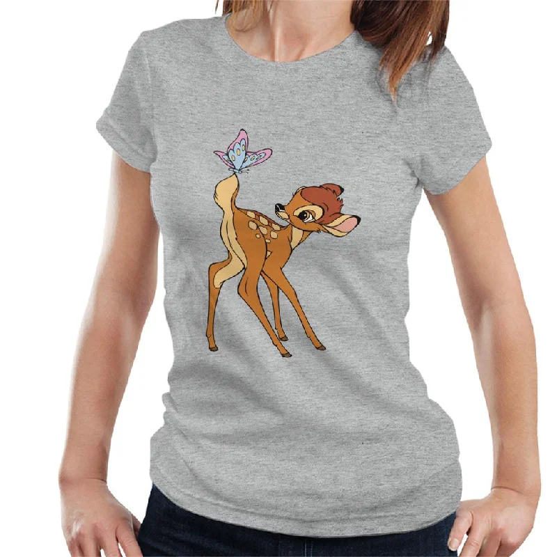 Disney Bambi Butterfly On Tail Women's T-Shirt Beaded Sequined Faux Fur