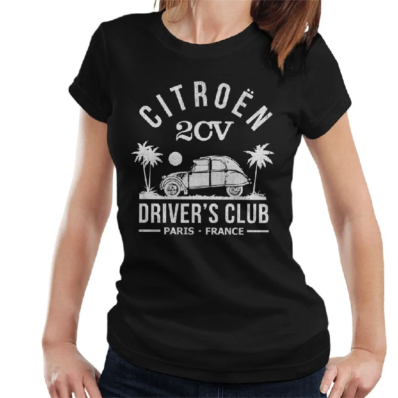 Citroën 2CV Driver's Club White Beach Women's T-Shirt Front Pockets Side Pockets Patch Pockets Citroën 2CV Driver's Club White Beach Women's T-Shirt Front Pockets Side Pockets Patch Pockets