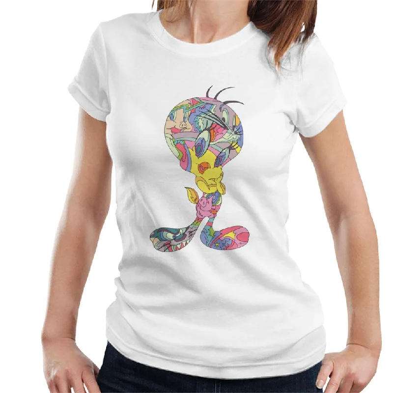 Looney Tunes Tweety Abstract Art Women's T-Shirt Satin Blend Silk Blend Wool Blend