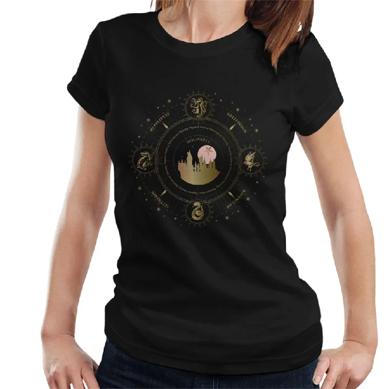 Harry Potter Hogwarts Houses Gold Silhouette Women's T-Shirt Sequined Glittery Shiny Harry Potter Hogwarts Houses Gold Silhouette Women's T-Shirt Sequined Glittery Shiny