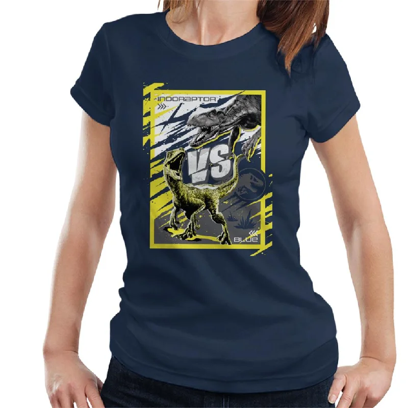 Jurassic World Indoraptor Vs Blue Women's T-Shirt Zippered Front Buttoned Front Snap Front Jurassic World Indoraptor Vs Blue Women's T-Shirt Zippered Front Buttoned Front Snap Front