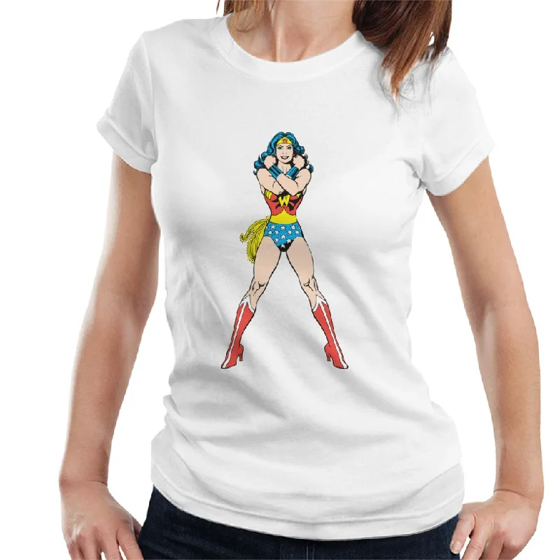 Wonder Woman Comics Arms Crossed Women's T-Shirt Solid Print Embellished