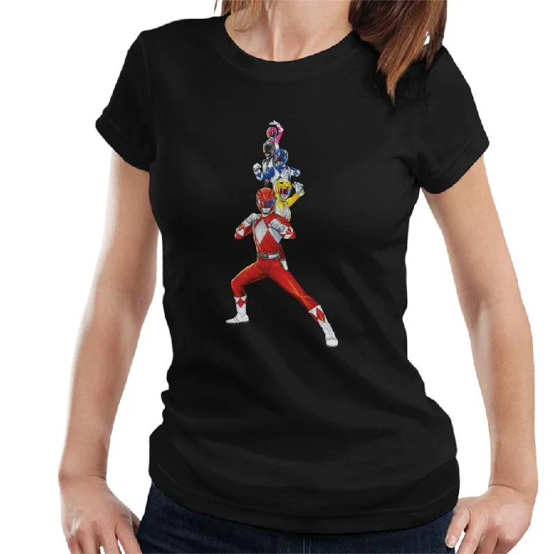 Power Rangers Action Line Up Women's T-Shirt Seamless Knitted Crochet