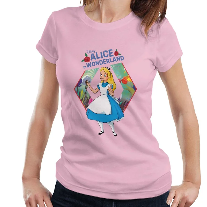 Disney Alice In Wonderland Flowers Rose Text Women's T-Shirt Iron Safe Non-Iron Wrinkle Free Disney Alice In Wonderland Flowers Rose Text Women's T-Shirt Iron Safe Non-Iron Wrinkle Free