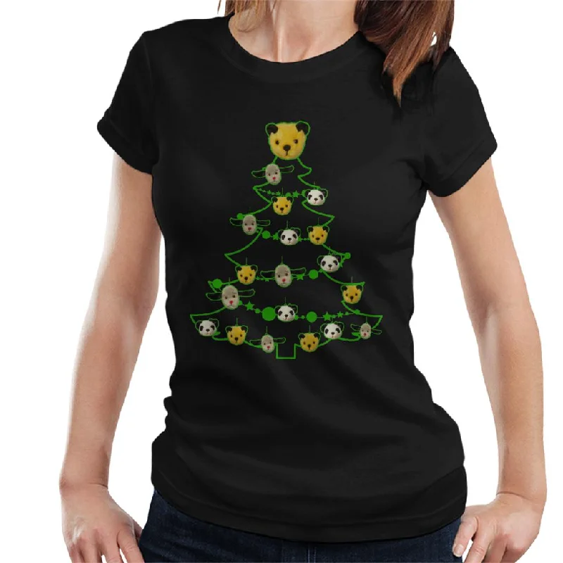 Sooty Christmas Tree Green Silhouette Women's T-Shirt Polka Dot Checkered Tartan