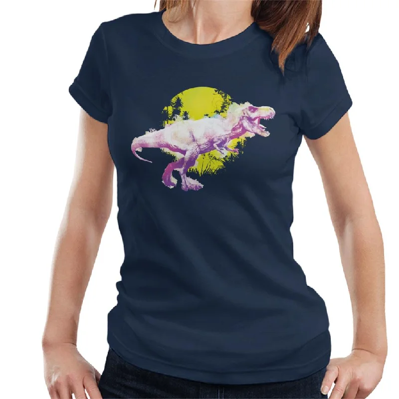 Jurassic Park T Rex Jungle Sun Women's T-Shirt Ribbed T-Shirt High Neck Heavyweight