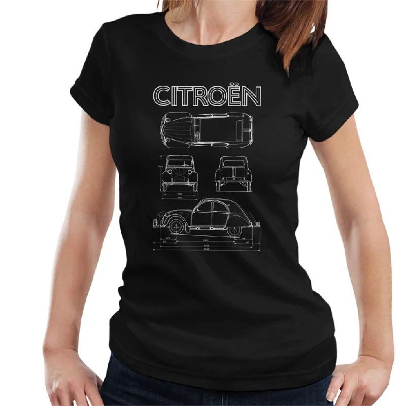Citroën 2CV White Diagram Views Women's T-Shirt Graphic T-Shirt Round Neck Polyester Citroën 2CV White Diagram Views Women's T-Shirt Graphic T-Shirt Round Neck Polyester