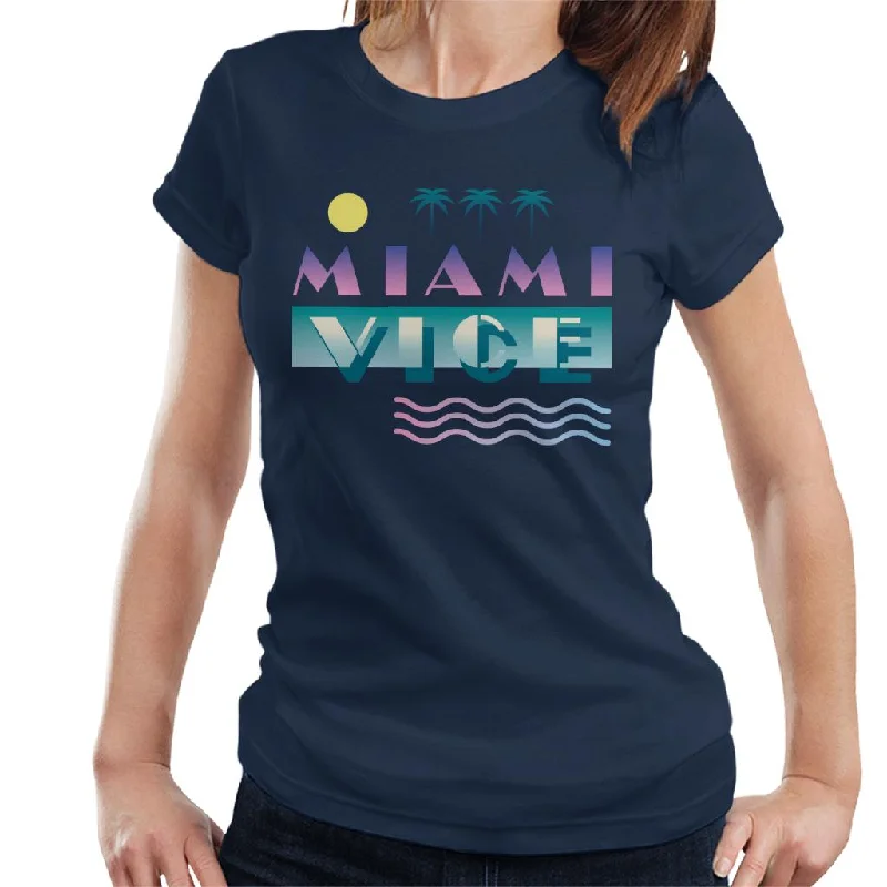 Miami Vice Logo With Sun And Palm Trees Women's T-Shirt Fleece Nylon Spandex