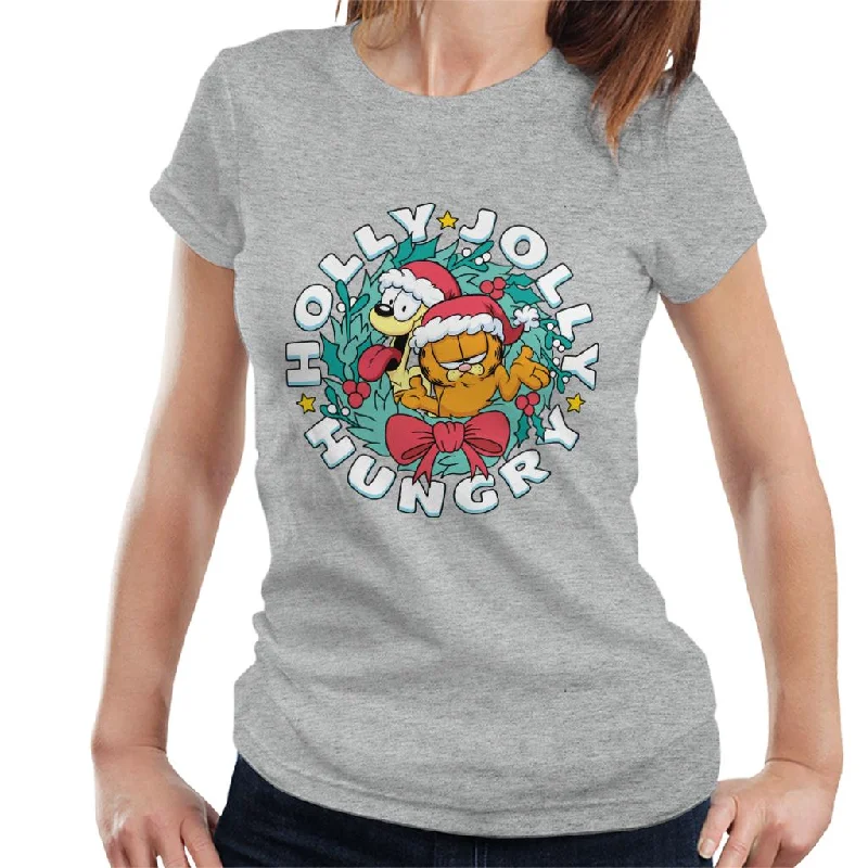 Garfield Christmas Holly Jolly Hungry Women's T-Shirt Fleece Nylon Spandex